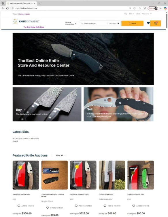 Preview of the Knife Enthusiast online marketplace