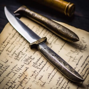 An antique knife on an old book