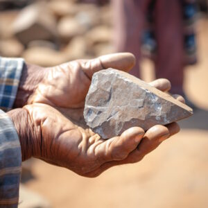 Ancient Indian hands holding a sharp rock